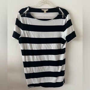 Michael Kors Navy and White Striped Short Sleeve Top